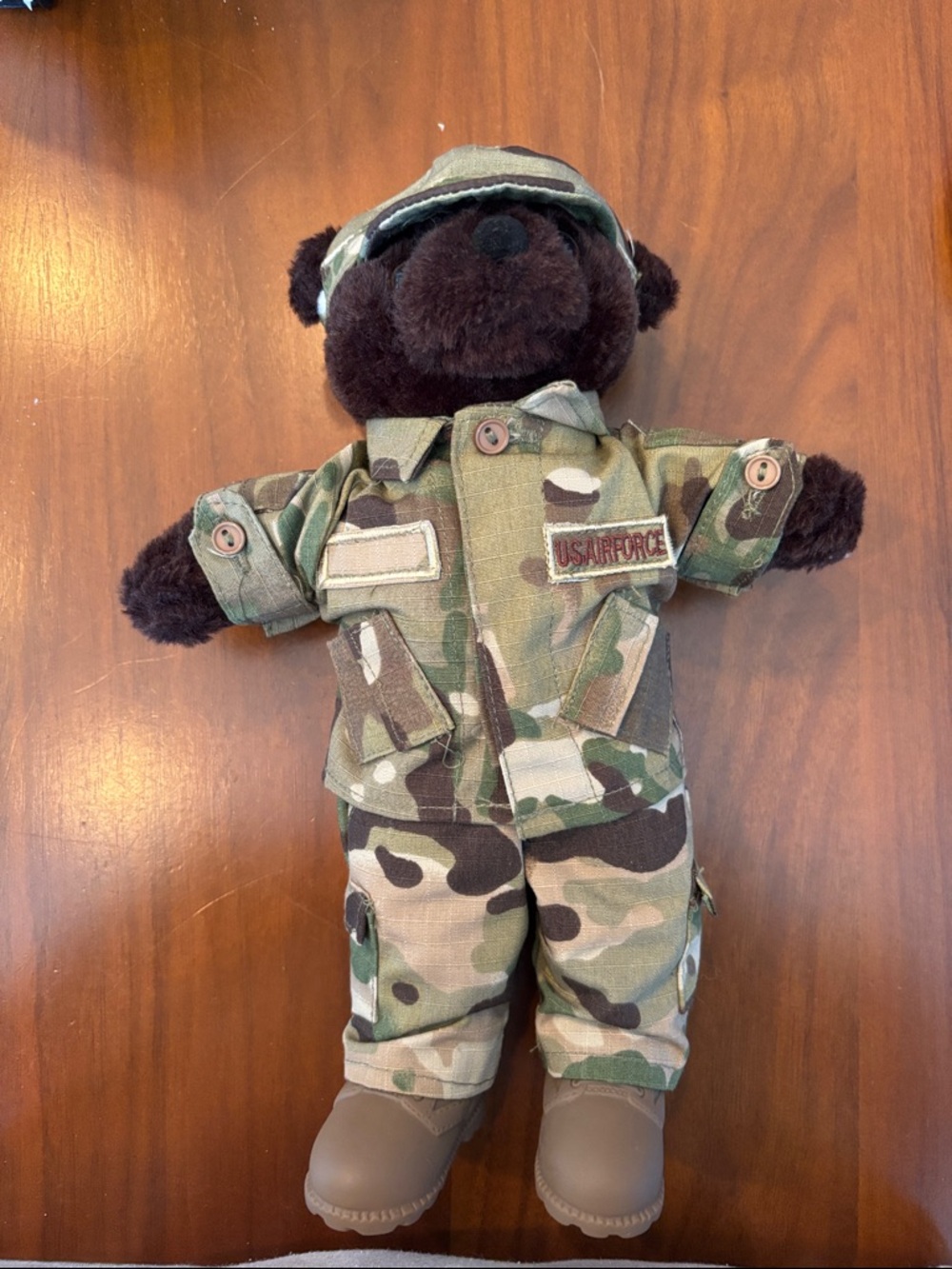 Plush Military Bear in Camouflage Outfit - Brown/Camo